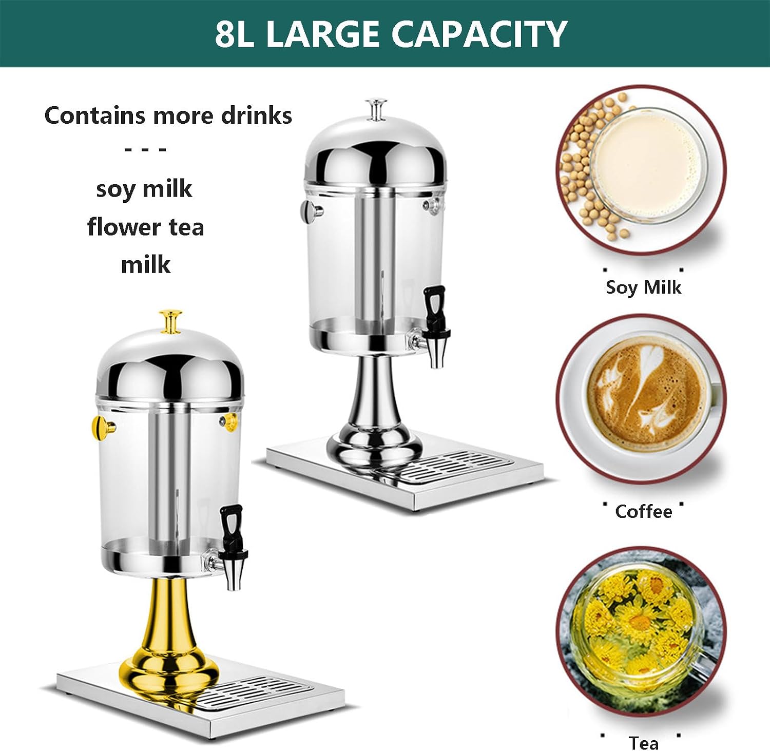Juice Dispensers With Faucet, Beverage Dispenser For Serving Hot And Cold Drinks, Stainless Steel Machine For Cold Drinks, Drip Tray Included (With 3 Paring Knives),Gold