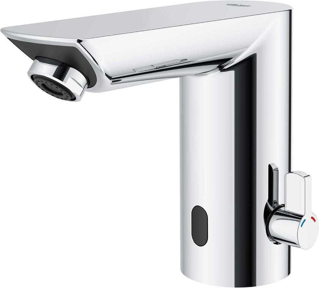 GROHE 36469000 Bau Cosmopolitan E Touchless Electronic Faucet with Temperature Control Lever, AC-Powered, Starlight Chrome