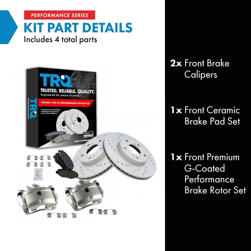 TRQ Performance Front Brake Pad and Rotor Set Ceramic Vented Coated Rotors Calipers Compatible with 2003-2011 Honda Element
