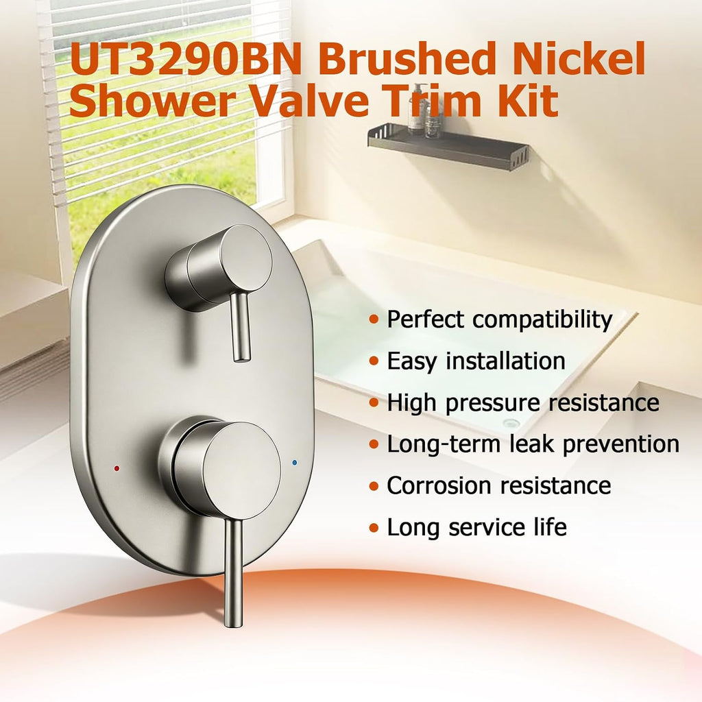 UT3290BN Brushed Nickel Shower Valve Trim Kit Compatible with Moen Align M-CORE 3-Series 2-Handle Shower Faucet Trim Includes 1213 Cartridge for Moen U232 U362 M-CORE Mixing Valve, Valve Require