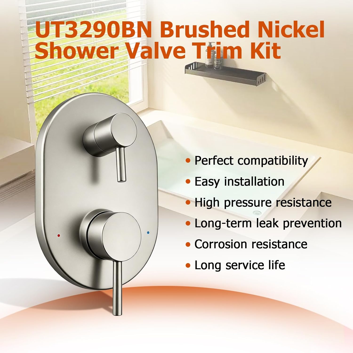 UT3290BN Brushed Nickel Shower Valve Trim Kit Compatible with Moen Align M-CORE 3-Series 2-Handle Shower Faucet Trim Includes 1213 Cartridge for Moen U232 U362 M-CORE Mixing Valve, Valve Require