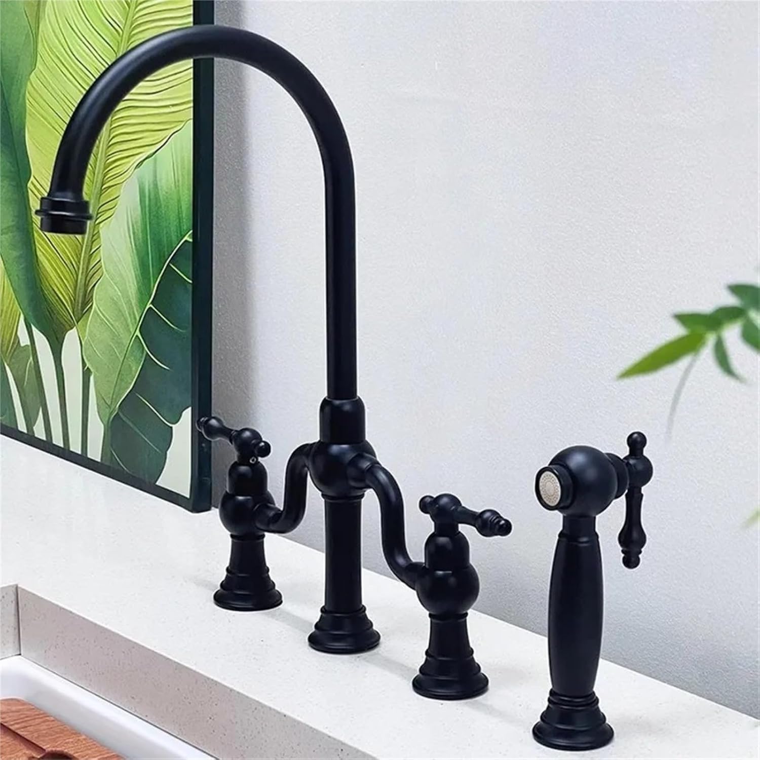 Pull Out Kitchen Faucet Classic Deck Mounted Hot Cold Sink Tap Rotation Spout Faucet(Black)
