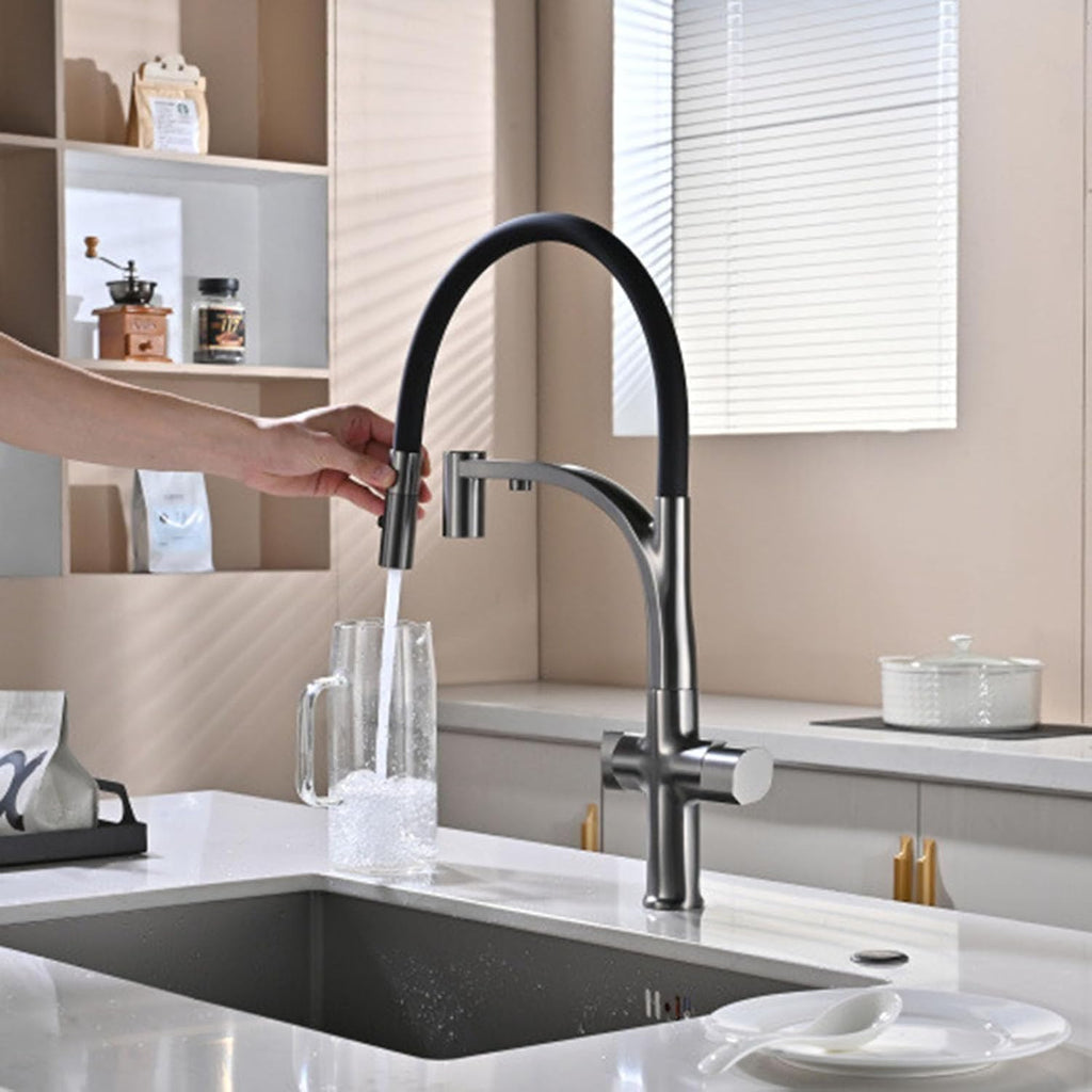 Flexible Kitchen Faucet with Filtered Water 2 Handle 3 in 1 Faucet for Kitchen Sink 360° Rotation,Black