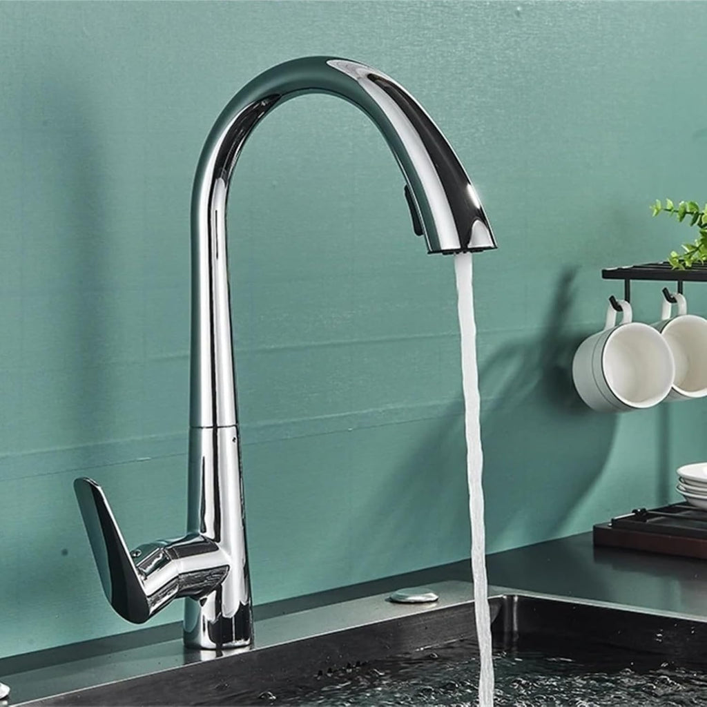 Kitchen Faucet Single Handle Pull Out Mixer Hot and Cold Water Taps Deck Mounted 360 Rotation Mixer Tap(Chrome)