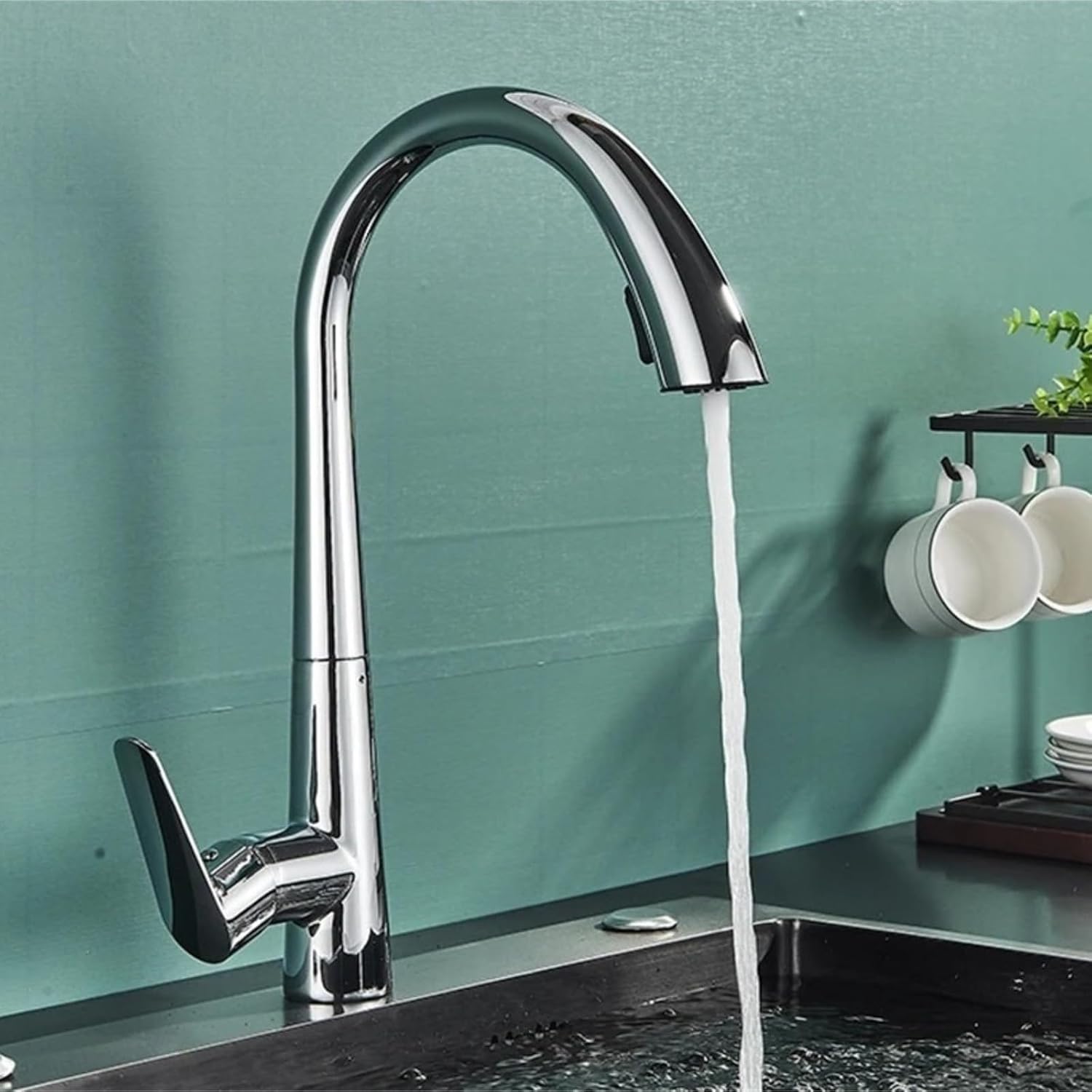 Kitchen Faucet Single Handle Pull Out Mixer Hot and Cold Water Taps Deck Mounted 360 Rotation Mixer Tap(Chrome)
