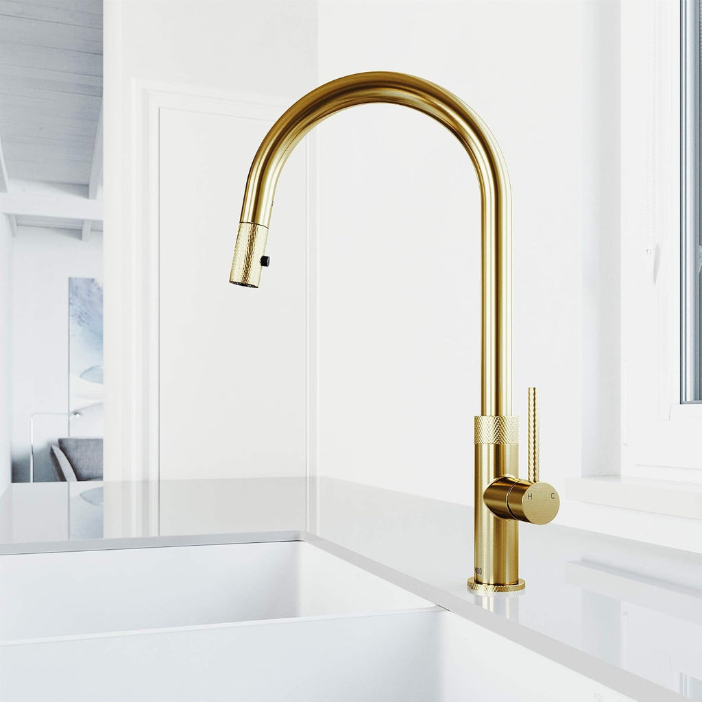 VIGO Bristol 19'' H Single Handle Pull-Down Sprayer Kitchen Faucet in Matte Brushed Gold-VG02033MG