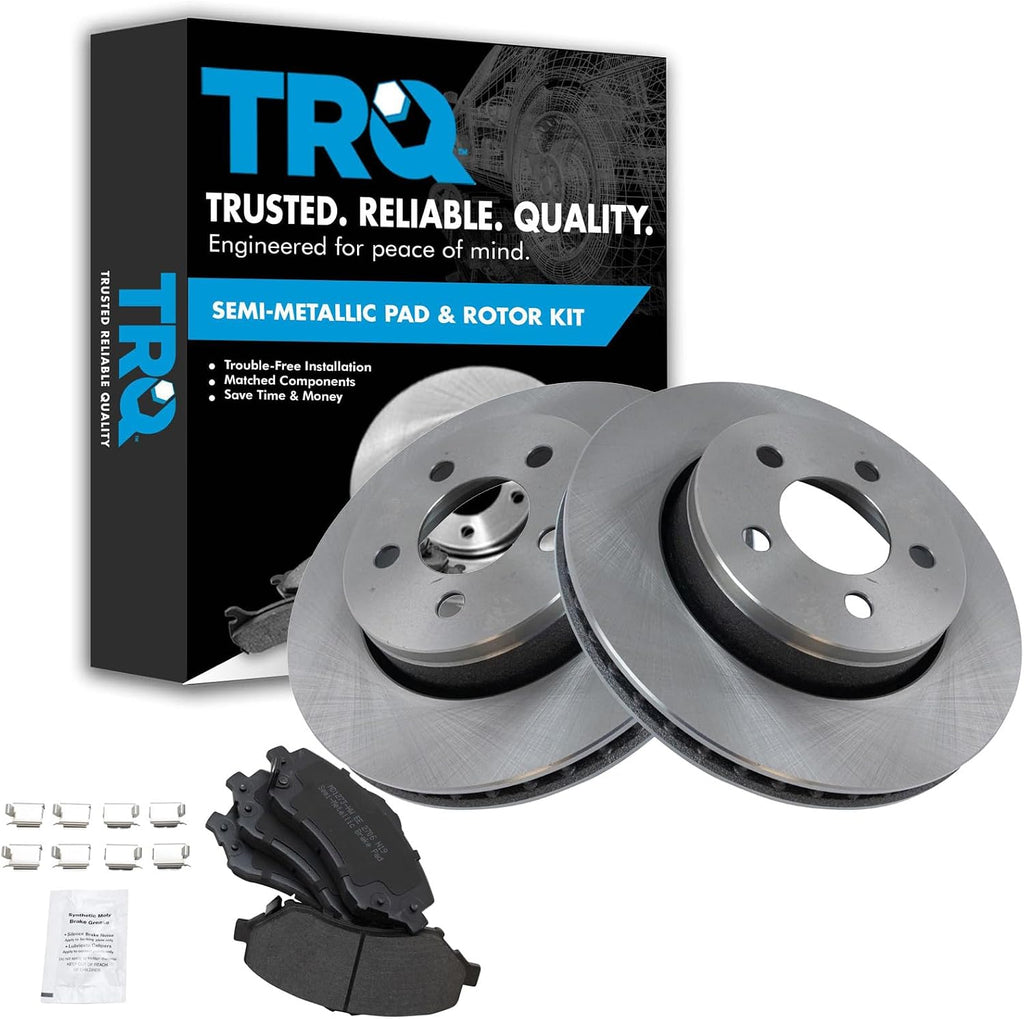 TRQ Front Brake Pad and Rotor Set Semi Metallic Vented Rotors Compatible with 2007-2011 Dodge Nitro 2008-2012 Jeep Liberty