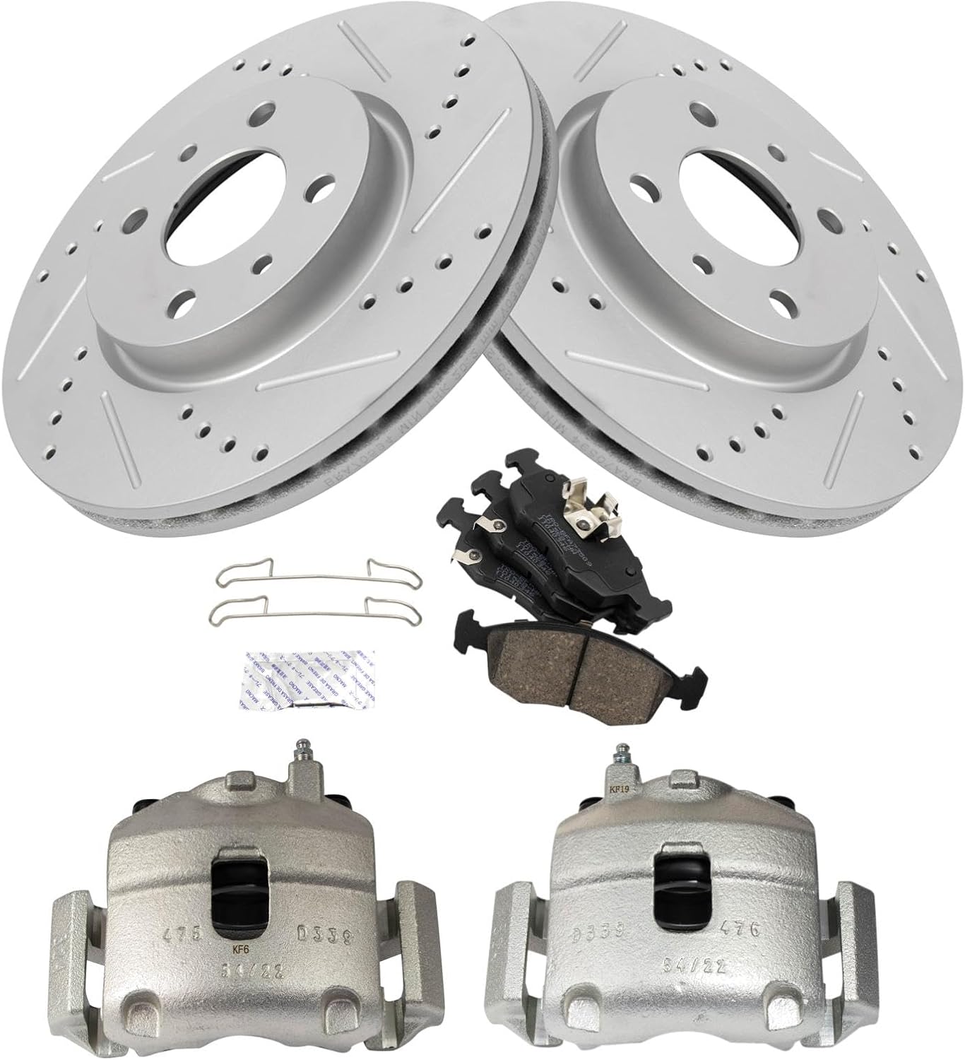 TRQ Performance Front Brake Pad and Rotor Set Ceramic Vented Coated Rotors Calipers Compatible with 2012-2017 Fiat 500