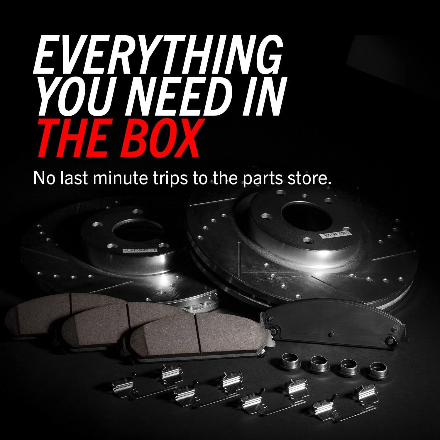 PowerStop Front Brake Kit for Chrysler 300 2005-23 |Dodge Challenger 2009-23 |Charger 2006-23 |Magnum 2005-08 - Drilled and Slotted Disc Rotors with Carbon-Fiber Ceramic Brake Pads Replacement, K2560