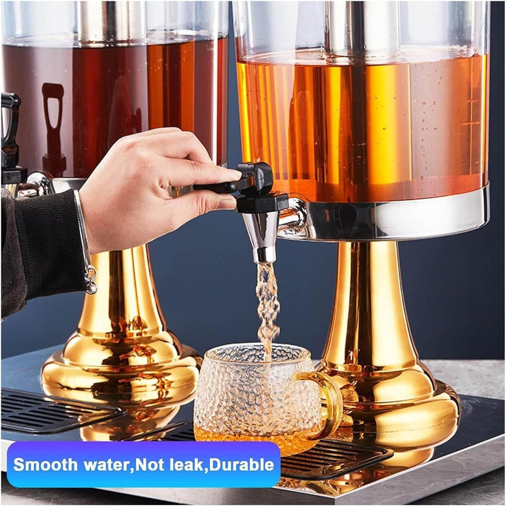 Glass Beverage Dispenser,Juice Dispenser, Stainless Steel Clear Glass Drink Dispenser Juice Beverage Dispensers Machine with Faucet Commercial(Gold,DoubleHead16L)