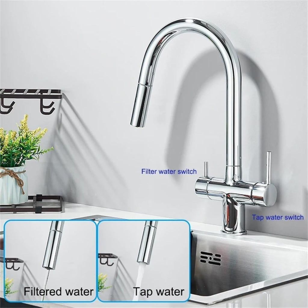Kitchen Faucet 360 Degree Rotate Hot Cold Mixer Kitchen Taps Dual Handle Drinking Water Tap(Matte Black)