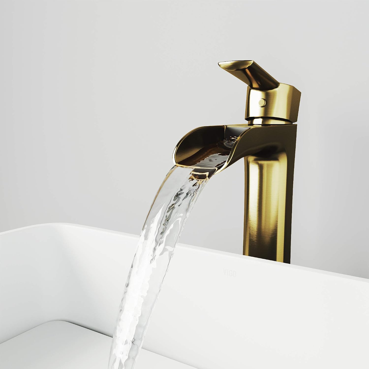 VIGO Niko Waterfall Single-Handle Single-Hole Mount Vessel Bathroom Sink Faucet, 11-Inch, Matte Brushed Gold, Modern Design, Solid Brass, 1.2 GPM WaterSense & Ceramic Disc Valve - VG03024MG