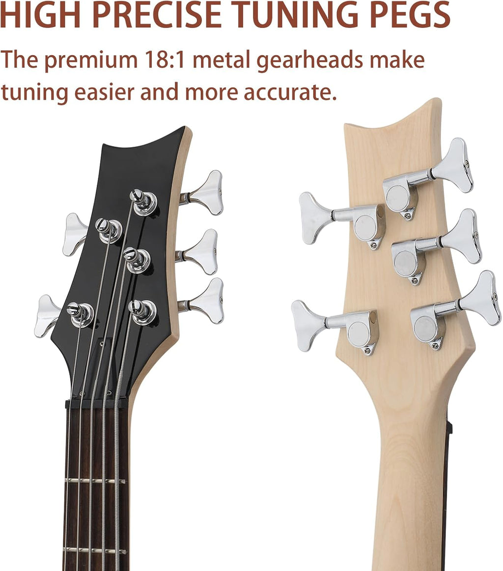 Ktaxon 5 String Electric Bass Guitar, Full Size Standard Right Handed Rosewood Fretboard Bass Kit with Gig Bag Strap Cable Wrench Tool (Upgraded Sunset)