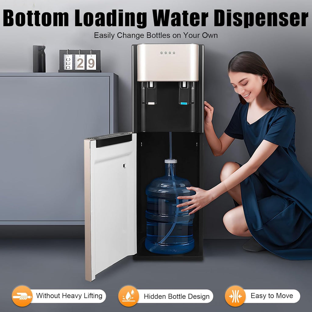 Bottom Loading Water Dispenser for 5 Gallon Bottles, Freestanding Water Cooler Hot & Cold, Stainless Steel Water Dispenser for Home & Office, Gold