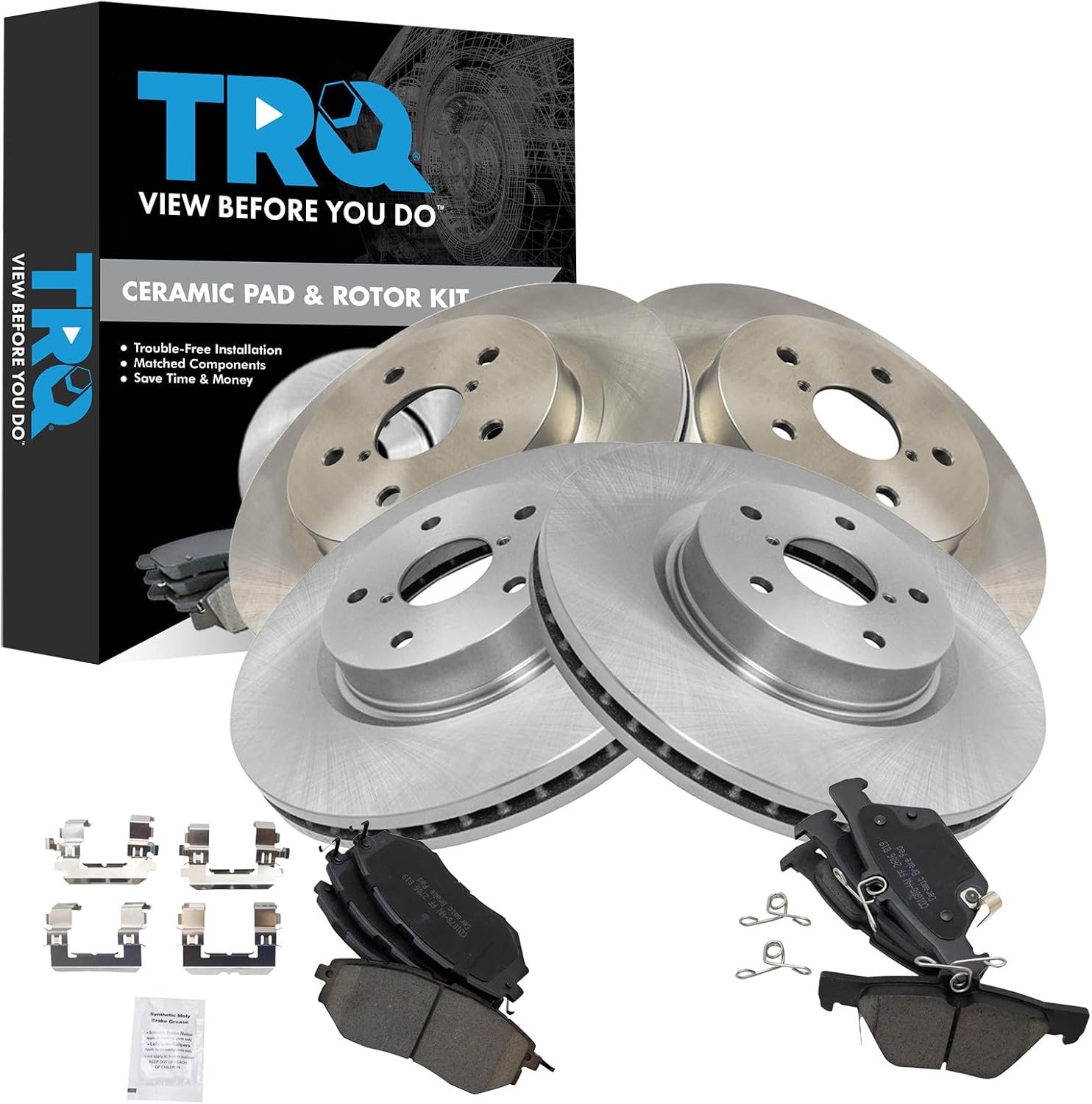 TRQ Front & Rear Brake Pad & Rotor Kit Ceramic Compatible with 2015-2019 Subaru Legacy Outback 2016-2021 WRX