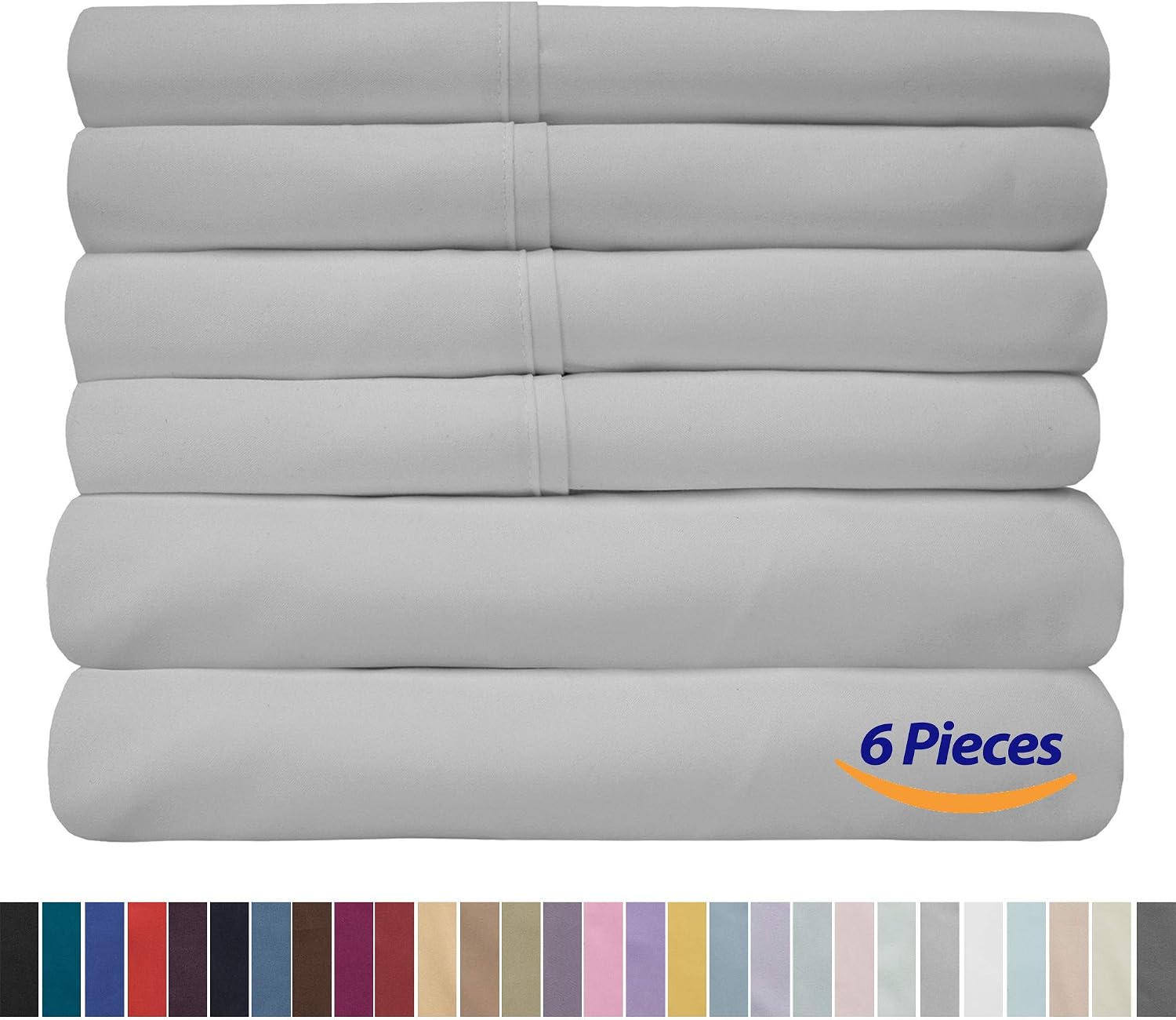 Sweet Home Collection Quality Deep Pocket Bed Sheet Set - 2 Extra Pillow Cases, Value, Twin XL, Silver, 4 Piece (Pack of 12, 48 Count Total)
