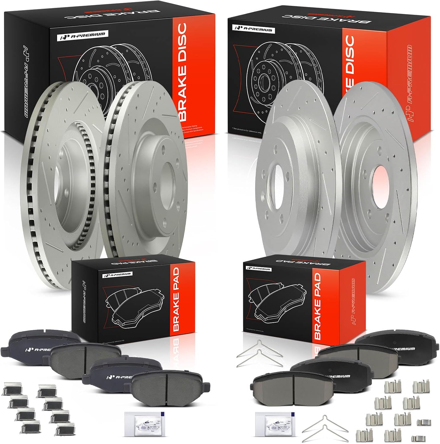 A-Premium Front and Rear Drilled and Slotted Disc Brake Rotors + Ceramic Pads Kit Compatible with Select Ford and Lincoln Models - Edge 2011-2014, MKX 2011-2015, 12-PC Set