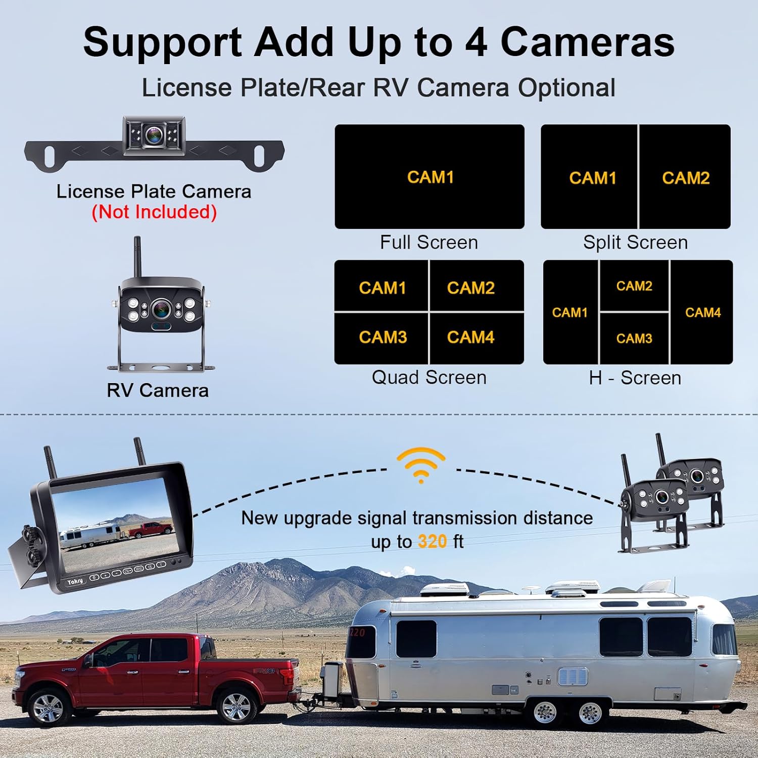 RV Backup Camera Wireless Recording 2 Cameras - Plug and Play Pre-Wired for Furrion System Night Vision 4 Channels HD 1080P 7'' Touch Key Monitor Rear View Camera for Trailer/Trucks/Camper Yakry Y28