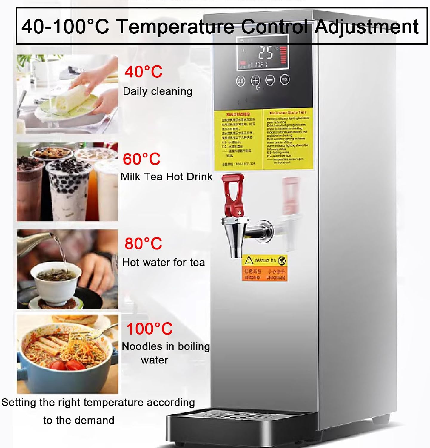 Water Boiler, Stepping Type Boiling Water Machine, Hot Water Dispensers, with Digital Temperature Display and Timer, for Coffee, Tea (Black 25l)