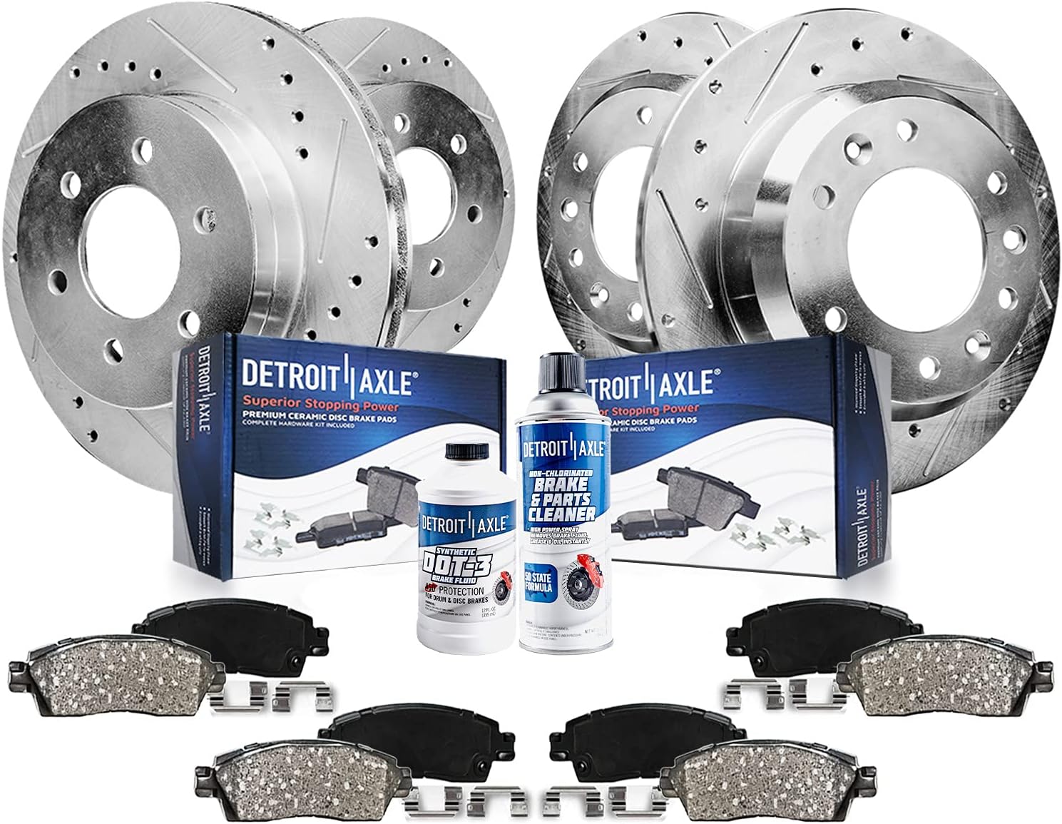 Detroit Axle - Brake Kit for Infiniti QX56 Nissan Pathfinder Armada Titan Drilled and Slotted Brake Rotors Ceramic Brakes Pads Front and Rear Replacement: 12.60' inch Front and 12.58' inch Rear Rotors