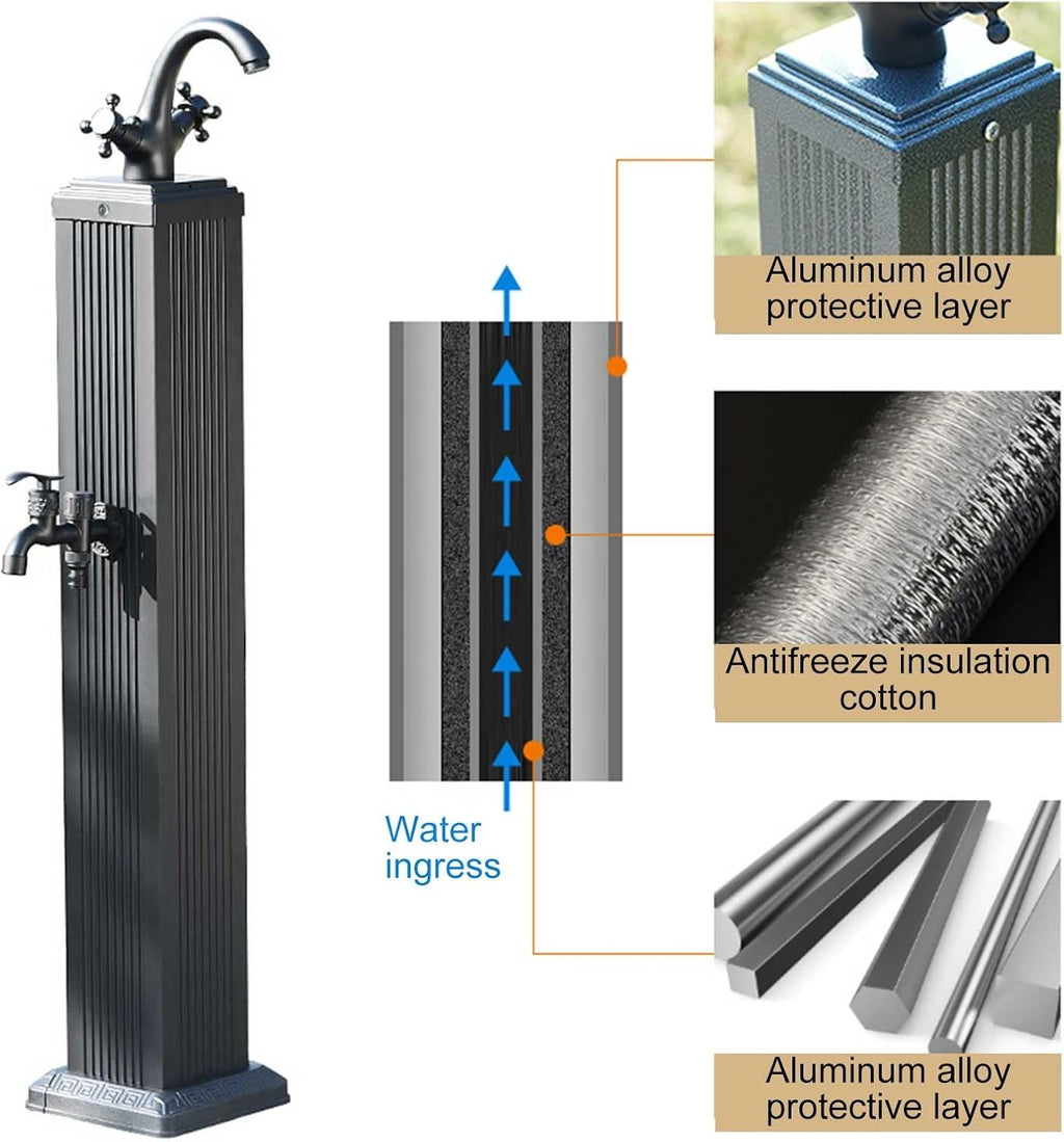 Cold and Hot Water Garden Water Column, Outdoor Vertical Antifreeze Faucet Yard Hydrant for Washing and Irrigation(Gold)