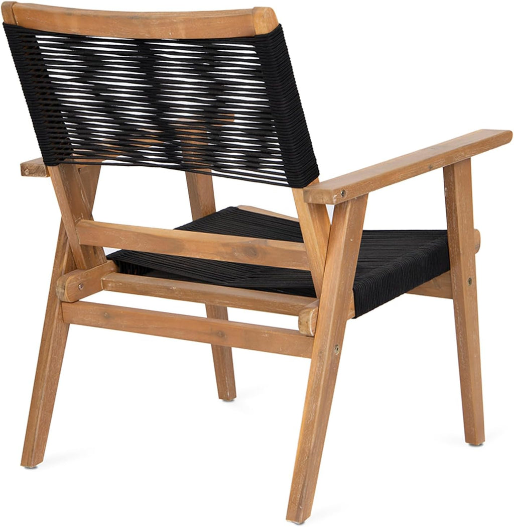 Outdoor Patio Chairs Set of 2 Black Rope Furniture Chairs 2-Person Outdoor Conversation Combination Armchairs for Backyard, Poolside, Garden, Living Room, Porch (Black+Brown-BB)