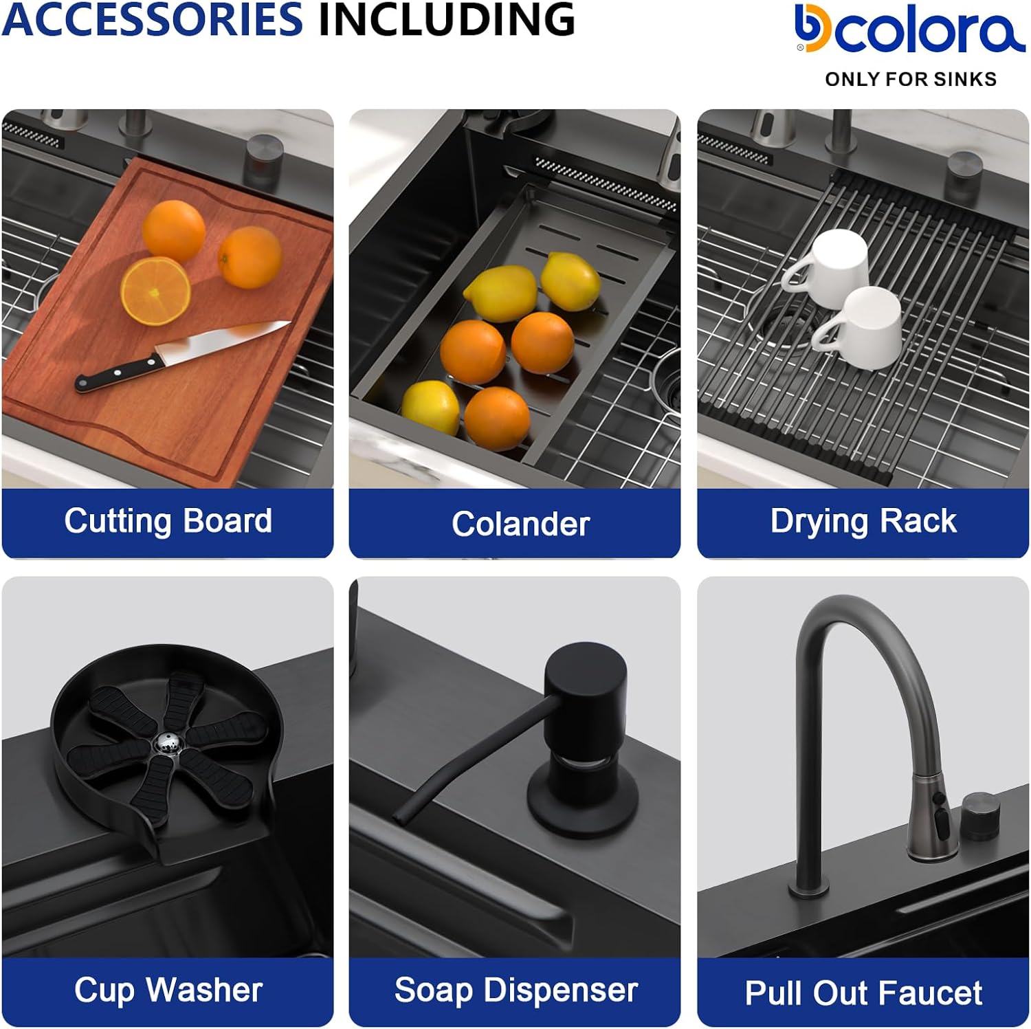 Dcolora 36 Inch Waterfall Kitchen Sink Black Drop In Smart Sink with Faucet Combo Multifuctional Topmount Large Workstation Stainless Steel, DC-SFDOE00023