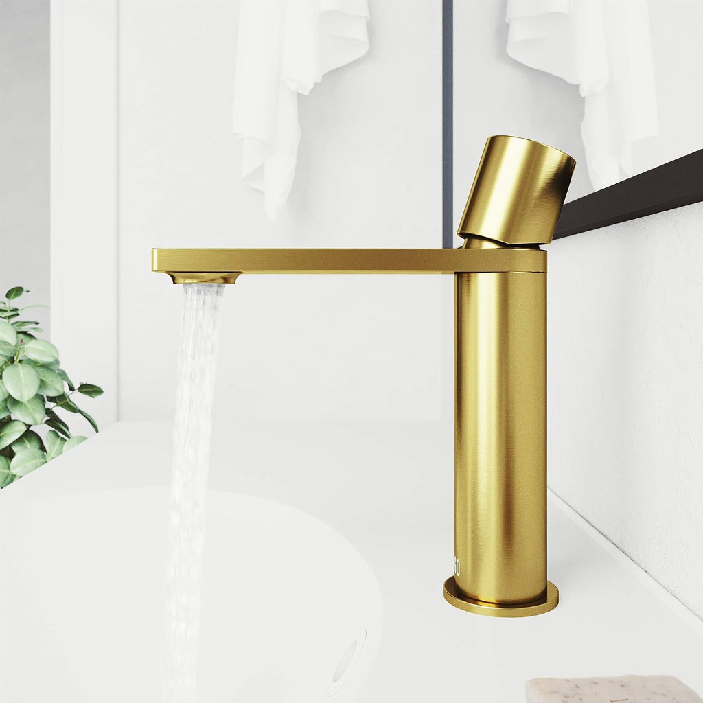 VIGO Halsey Single-Handle Single-Hole Mount Bathroom Sink Faucet, 8-Inch, Matte Brushed Gold, Modern Design, Solid Brass, 1.2 GPM WaterSense & Ceramic Disc Valve, Corrosion-Resistant