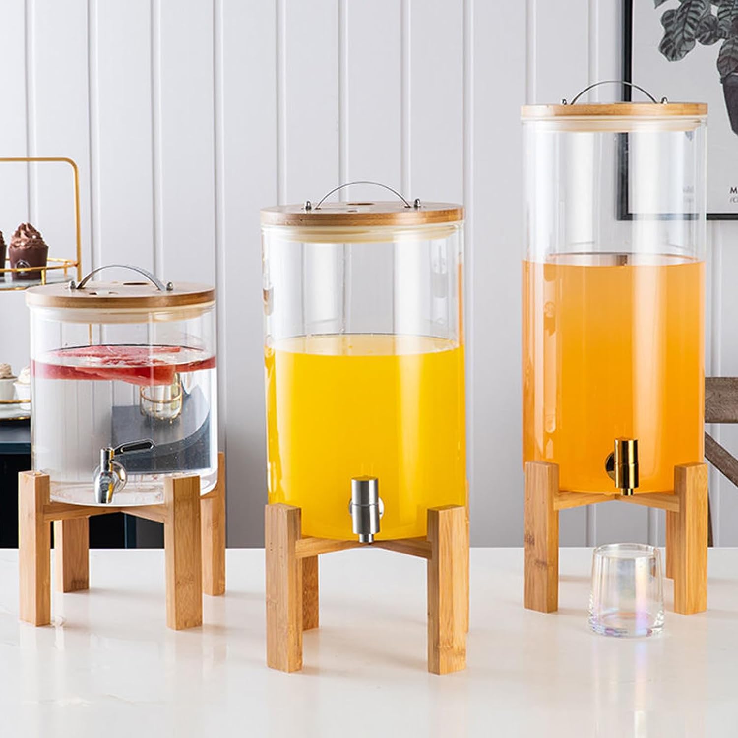 Transparent Beverage Machine, Glass Juice Dispenser with Multiple Faucets to Choose from, Sealed and Leak-Proof(Silver)