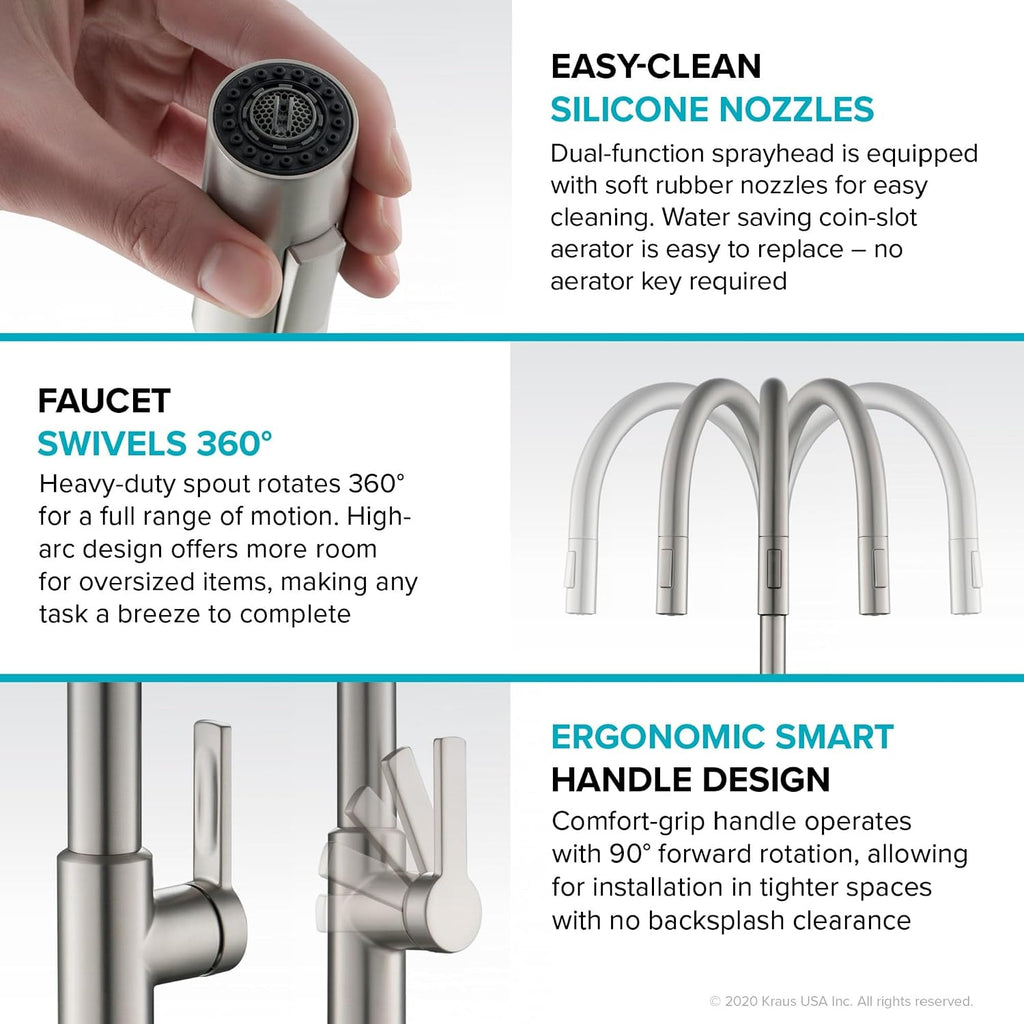 KRAUS Oletto Single Handle Pull Down Kitchen Faucet in Spot Free Stainless Steel, KPF-2820SFS