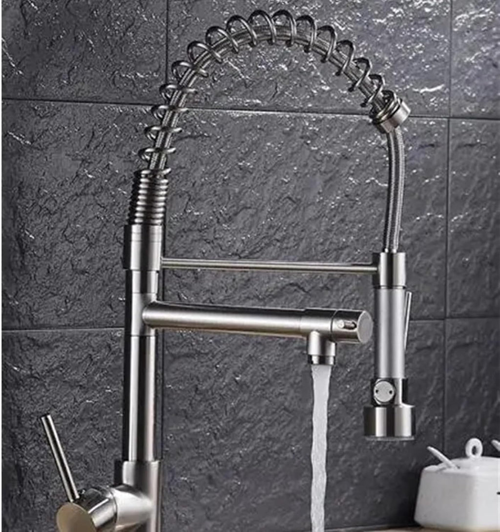 European Modern Kitchen Faucet Multifunctional Hot and Cold Water Spring Faucet Vegetable Bowl Tap(Gold)