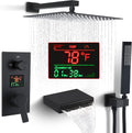 SKOWLL Shower System with Tub Spout Bathroom Tub and Shower Faucet Combo Wall Mount 12 Inch Black Shower Head and Handle Set, Display Shower Valve Kit Rough-in Valve and Trim Included