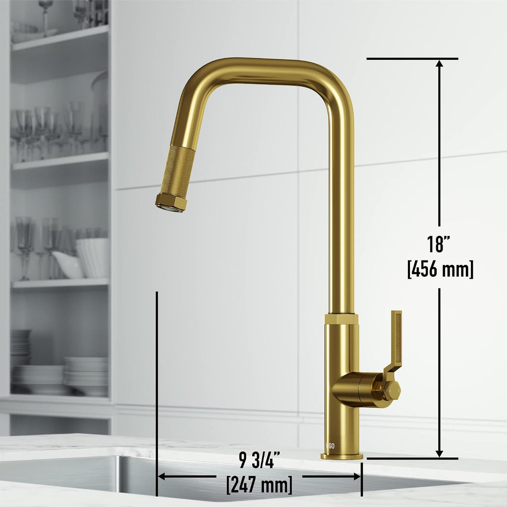 VIGO Hart Angular 18'' H Single Handle Pull-Down Spout Kitchen Faucet in Matte Brushed Gold-VG02036MG