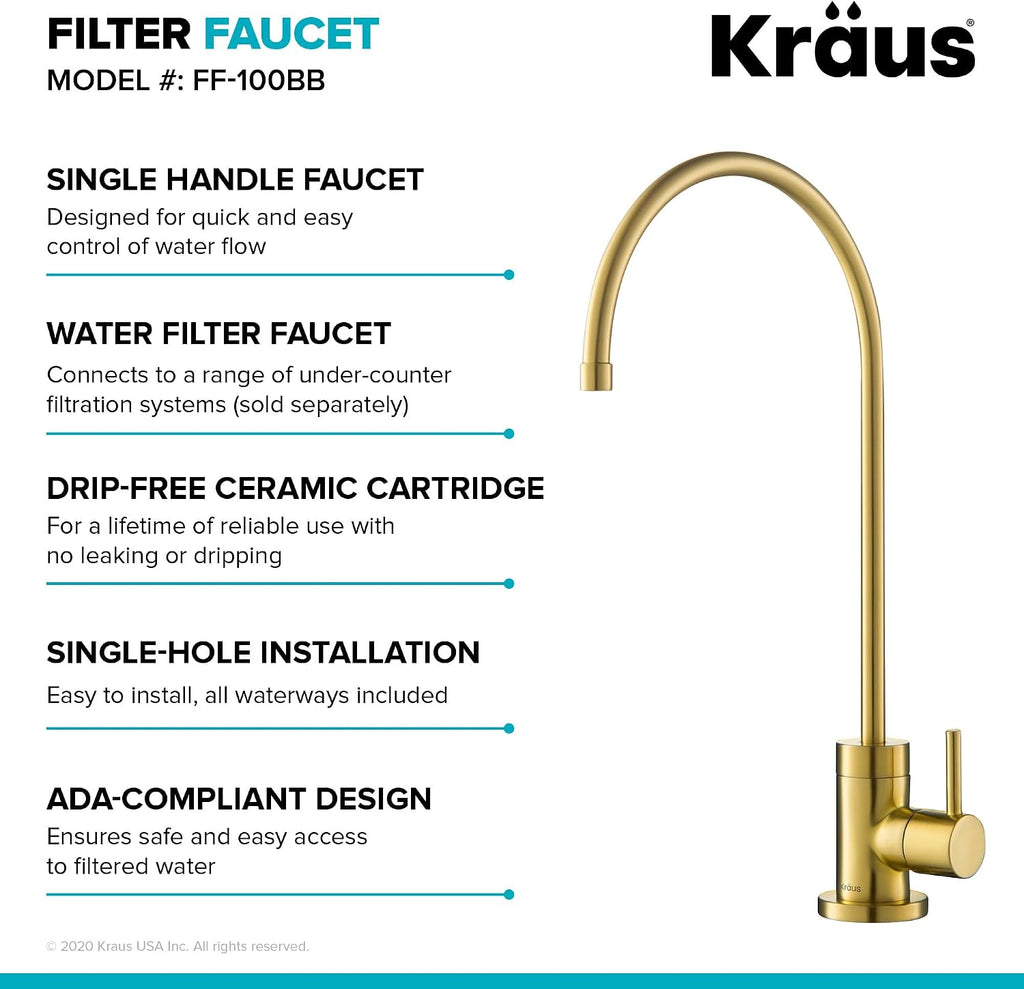 KRAUS Purita 2-Stage Under-Sink Filtration System with Single Handle Drinking Water Filter Faucet in Brushed Brass, FS-1001-FF-100BB
