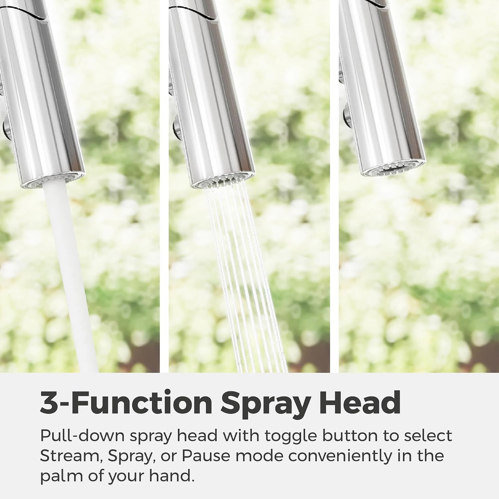 Pfister Tasso Kitchen Faucet with Pull Down Sprayer and Soap Dispenser, Single Handle, High Arc, NSF Certified, Polished Chrome Finish, F5297TSOC