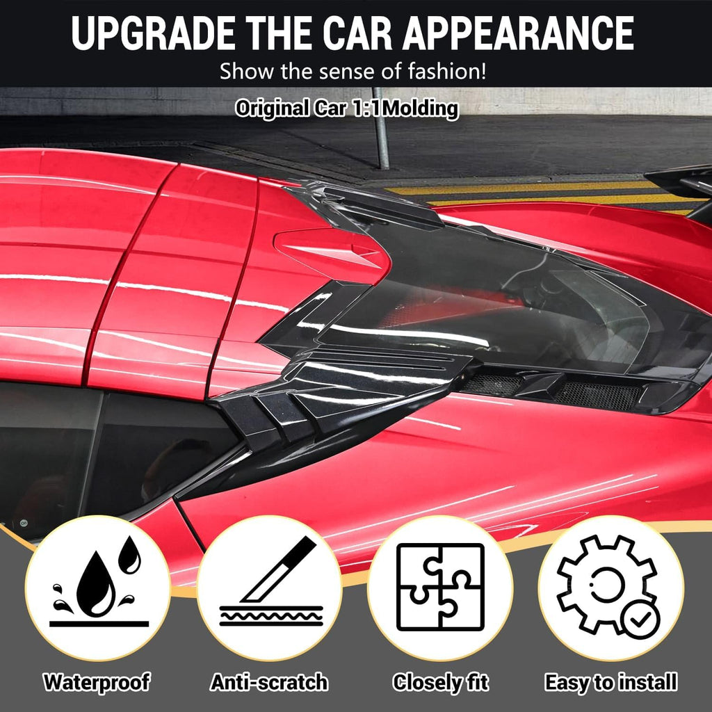 2Pcs Black Rear Quarter Intake Ports,ABS Plastic Rear Hatch D-Pillar Window Louver Trim Panels Air‑Vent Garnish Covers for Corvette C8 Stingray Z51 2020+,for C8 Z06 2023+/E-Ray 2024+