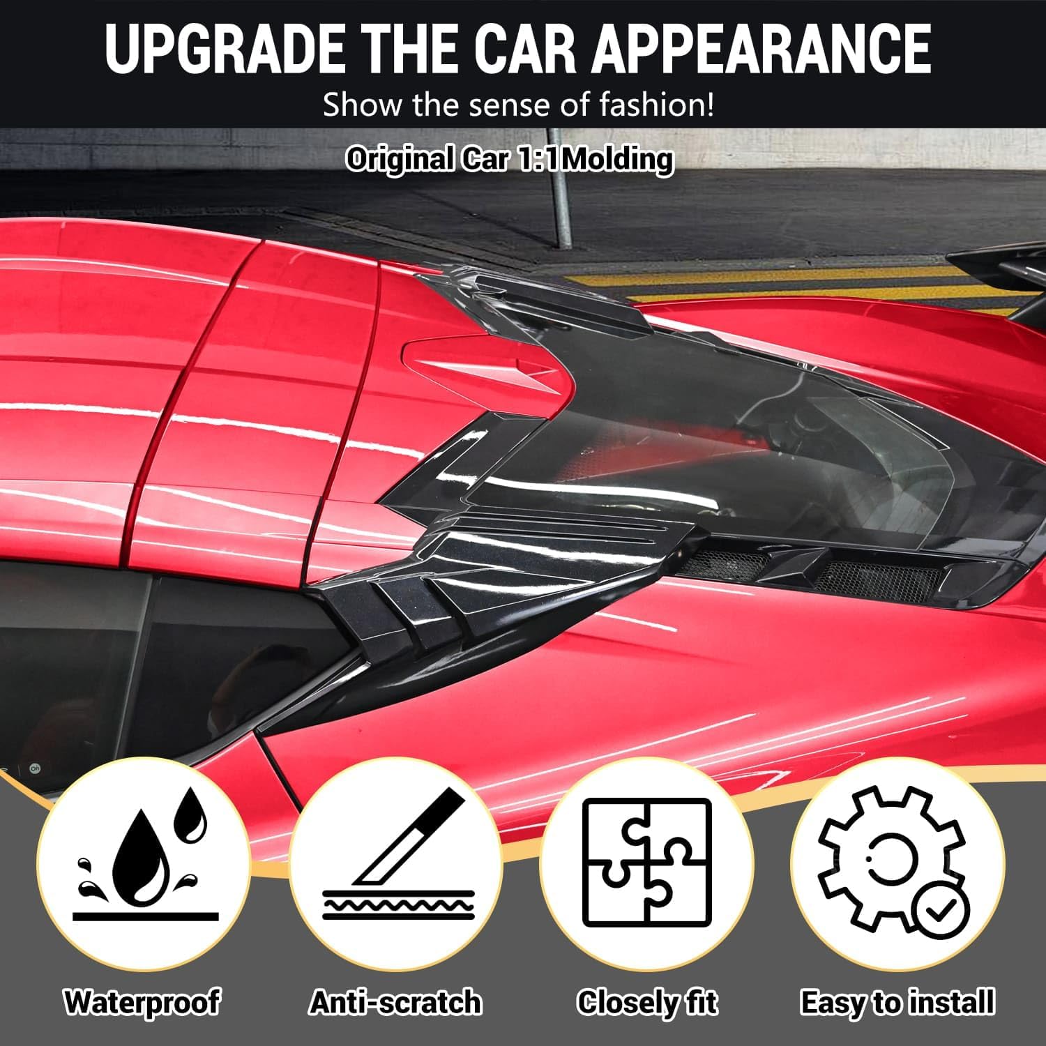 2Pcs Black Rear Quarter Intake Ports,ABS Plastic Rear Hatch D-Pillar Window Louver Trim Panels Air‑Vent Garnish Covers for Corvette C8 Stingray Z51 2020+,for C8 Z06 2023+/E-Ray 2024+