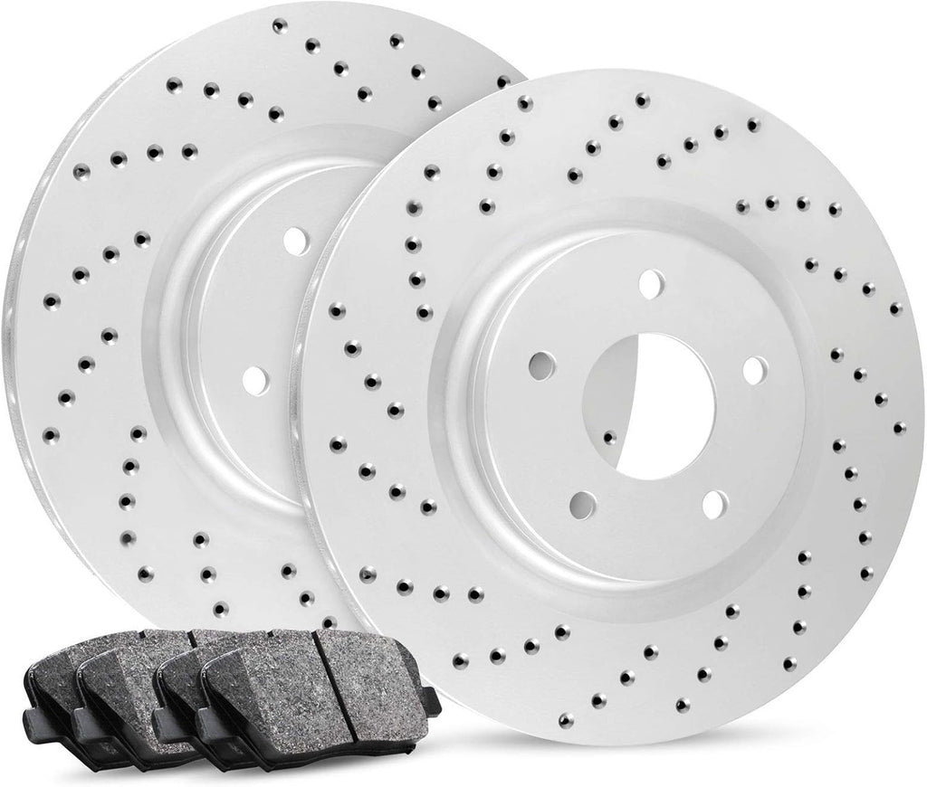 R1 Concepts Front Brake Kit Fits 2015-2018 Audi Q3; 2012-2020 Volkswagen Passat; 2009-2018 Volkswagen Tiguan| Ceramic Pads, Drilled Rotors| Hardware| 12.3' Front