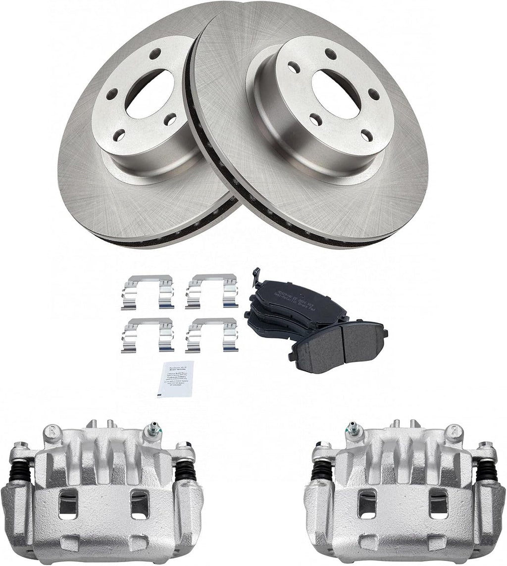 TRQ Front Brake Pad and Rotor Set Semi Metallic Vented Rotors Calipers Compatible with 2005-2006 Saab 9-2X 2002-2010 Subaru Impreza 2003-2005 Legacy