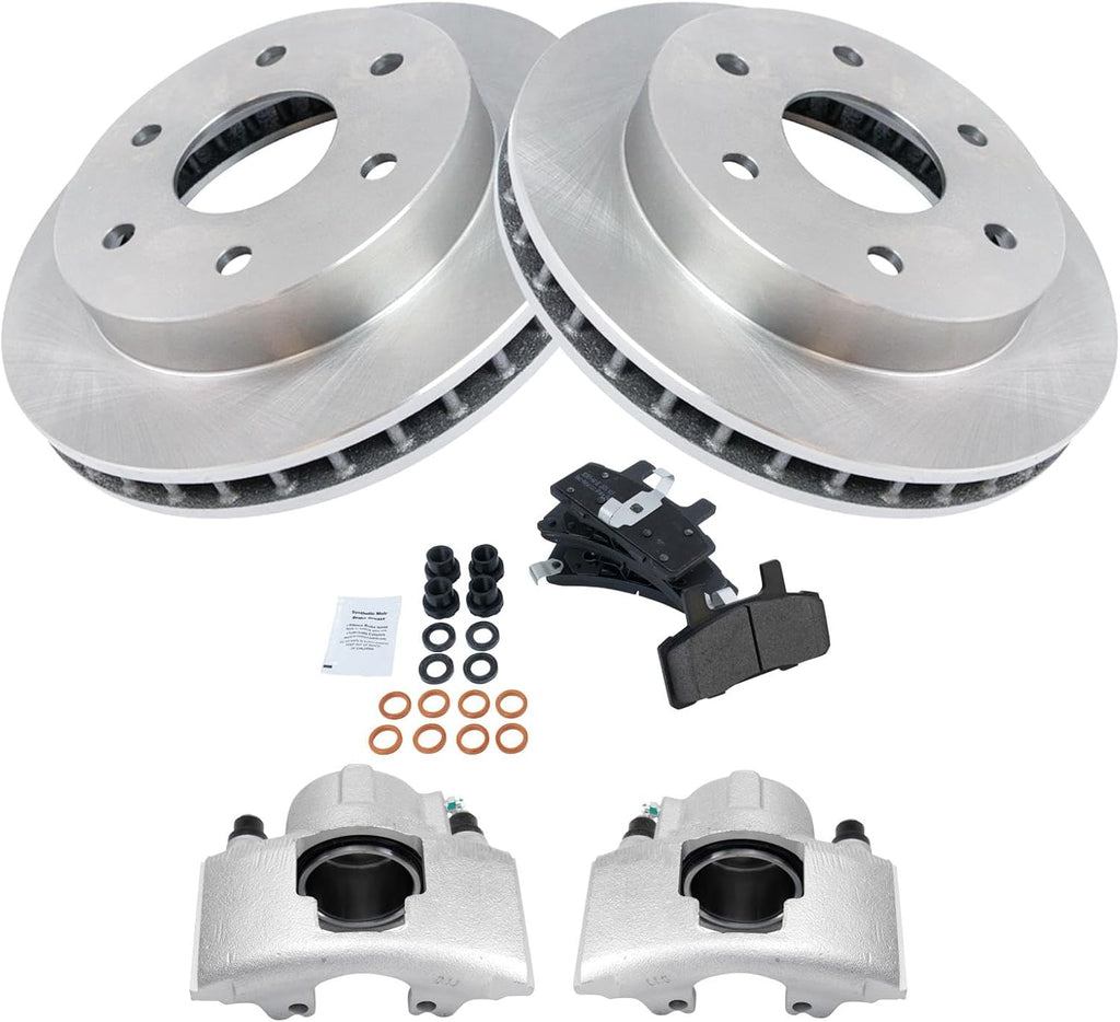 TRQ Front Brake Pad and Rotor Set Semi Metallic Vented Rotors Calipers Compatible with 1988-2000 Chevrolet K1500 Suburban K2500 Tahoe 1992-1999 GMC K1500 Suburban K2500 Yukon