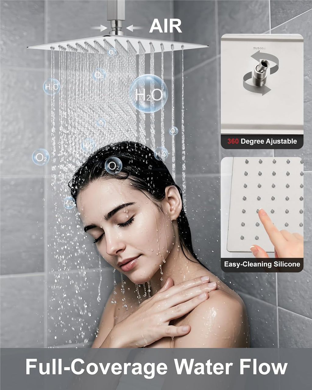 Aolemi Ceiling Mount Shower Faucet Set,Shower System Rain Showerhead and Handheld Spray Combo High-Pressure Showerheads Set with Valve and Trim Kit Rough-in Valve,12 Inch Brushed Nickel