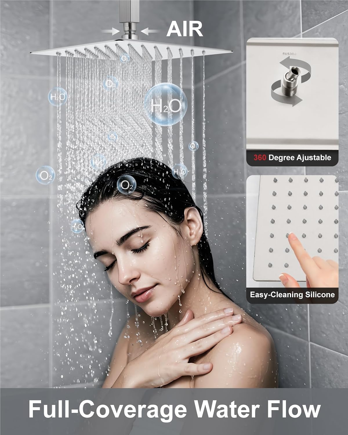 Aolemi Ceiling Mount Shower Faucet Set,Shower System Rain Showerhead and Handheld Spray Combo High-Pressure Showerheads Set with Valve and Trim Kit Rough-in Valve,12 Inch Brushed Nickel