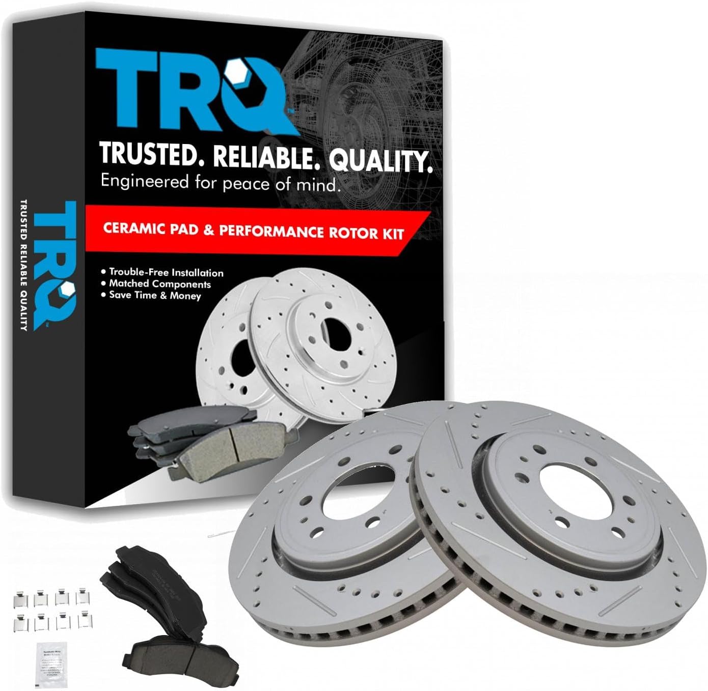 TRQ Performance Front Brake Pad and Rotor Set Ceramic G Coated Vented Rotors Compatible with 2010-2017 Ford Expedition F-150 Lincoln Navigator