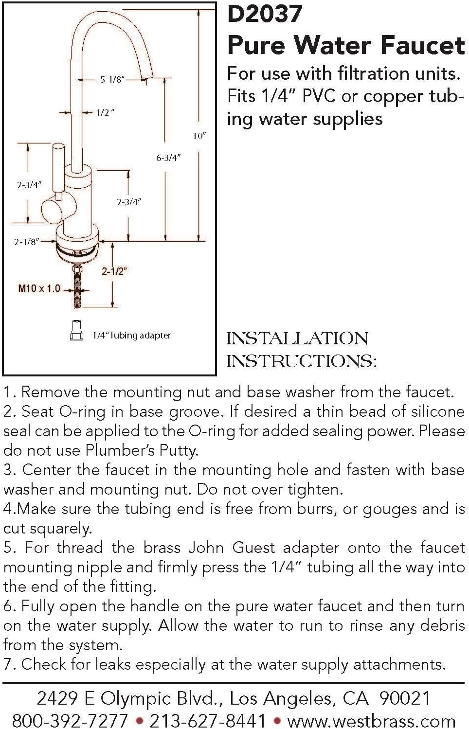 Westbrass D2037-NL-07 9-1/2' Contemporary 1-Lever Cold Water Dispenser Faucet, Satin Nickel 10'