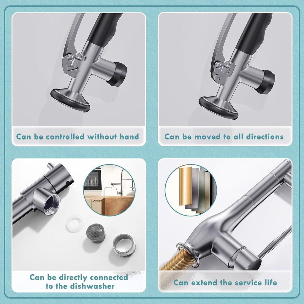 GIMILI Black Stainless Kitchen Faucet with Pull Down Sprayer, Single Handle High Pressure Kitchen Sink Faucet, Commercial Double-Headed Stainless Steel Kitchen Faucet