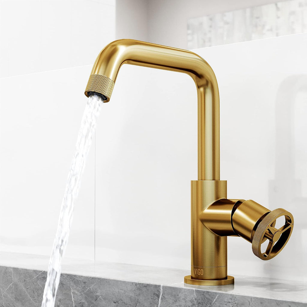 VIGO Cass Single-Handle Single-Hole Mount Bathroom Sink Faucet, 9-Inch, Matte Brushed Gold, Modern Design, Solid Brass, 1.2 GPM WaterSense & Ceramic Disc Valve, Corrosion-Resistant
