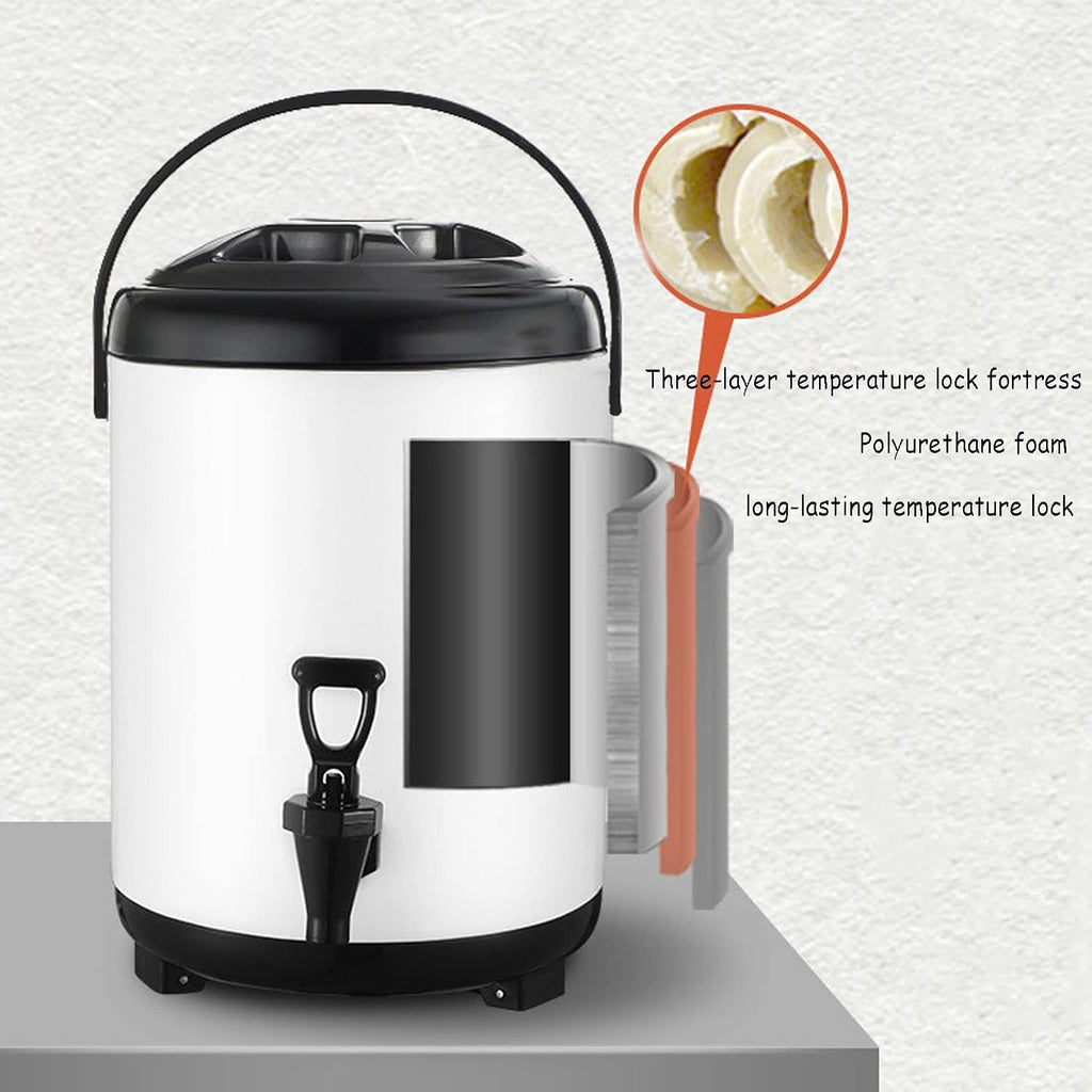Milk Tea Bucket Insulated Barrel, 8L/10L/12L, Stainless Steel Hot & Cold Drinks Dispenser, Hot Water Kettle Dispenser with Faucet and Foldable Tripod, for Coffee, Tea, Water, Milk, etc (Yellow 10L)