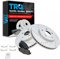 TRQ Performance Front Brake Pad and Rotor Set Ceramic Drilled Slotted Coated Vented Rotors Compatible with 02-03 Lexus ES300 04-10 Toyota Sienna 05-07 Avalon 05-06 Camry 04-08 Solara