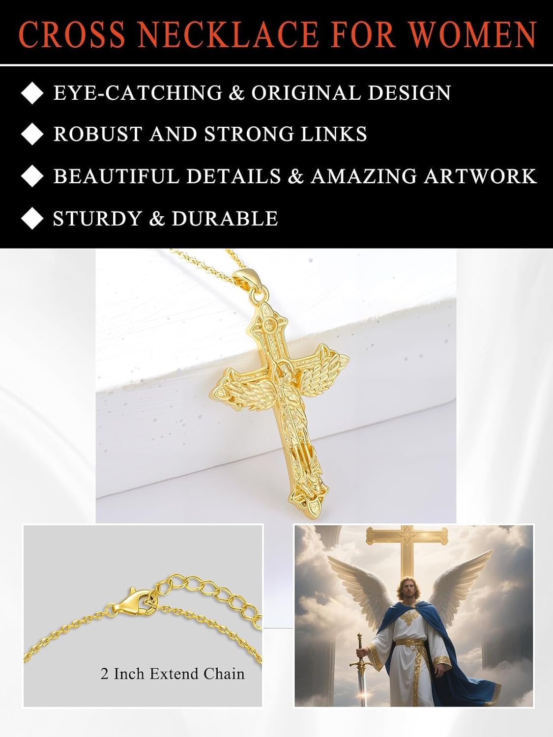 18K Gold Cross Pendant for Women Gold Cross Necklace 18K Gold Jewelry Religious Gift