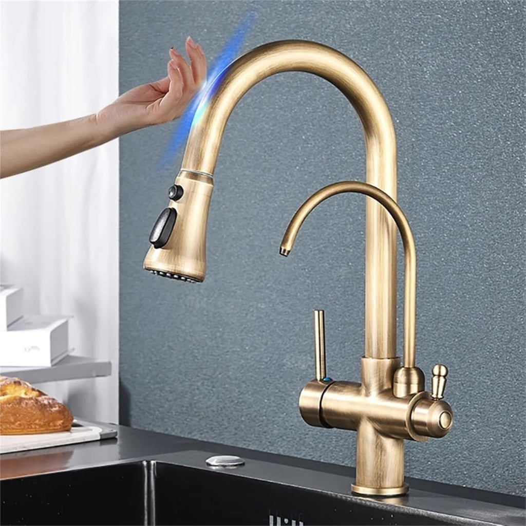 Smart Sensor Pure Water Kitchen Faucet 2 Model Spout Taps Deck Mount Daul Handle Filtered Cold Hot Water Mixer(Antique)